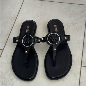 Michael Kors Black Sandals with Gold Accents